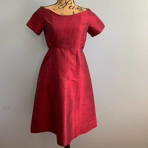Vintage 1950s Raw Silk A Line Dress in Merlot Red